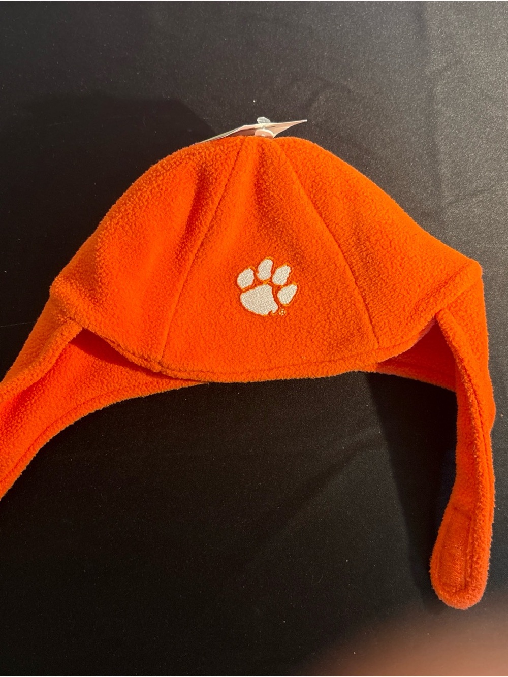 Kids Orange Fleece Earflap Hat with Clemson Paw Embroidery- toddler